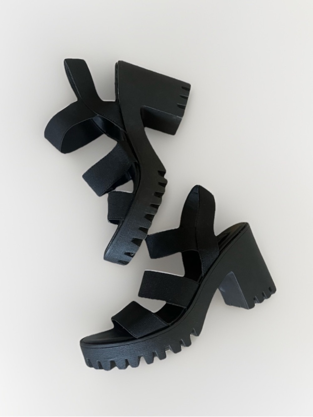 ID Required Chunky retro neutral Black Platform Strappy Heels size 8